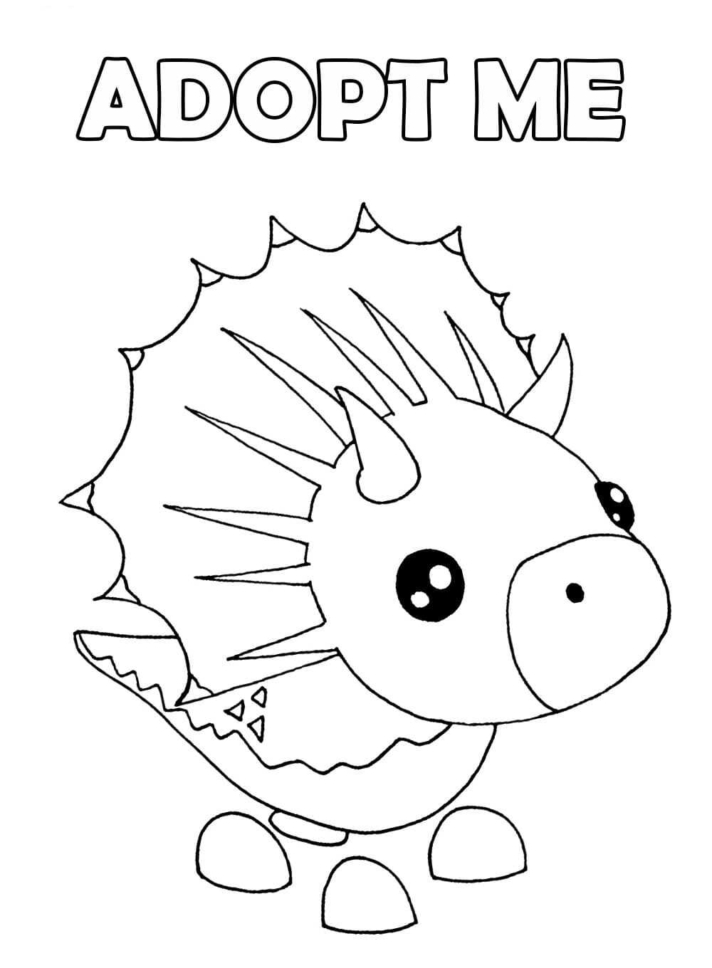 De Triceratops toont een dinosaurushuisdier met drie witte hoorns op zijn kop en snuit in Adopt me-videogames van Adopt me