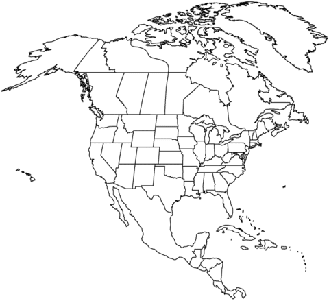 世界地图上的北美大陆地图