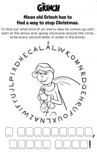 Página para colorir de palavras cruzadas do Grinch para pré-escolares