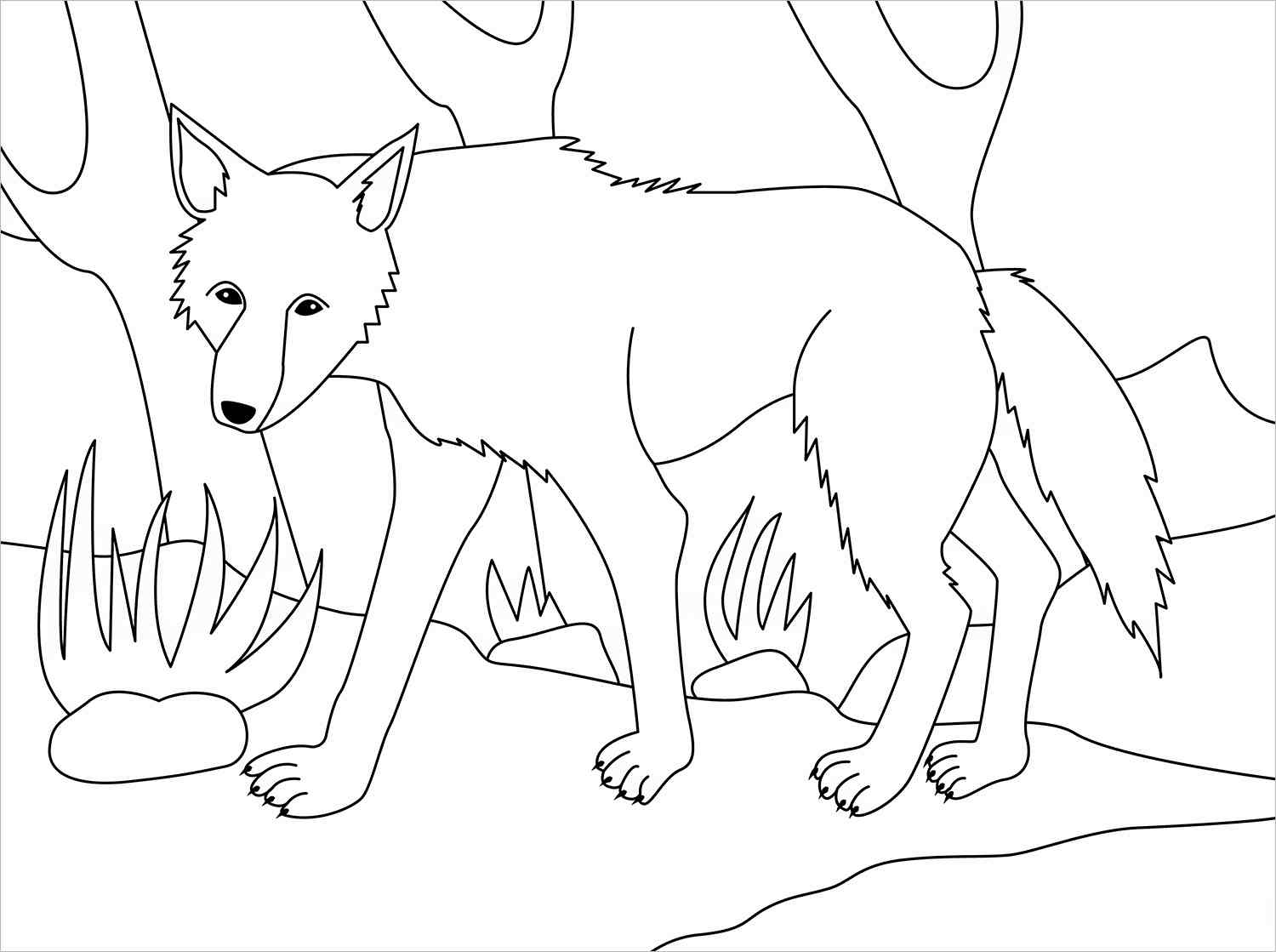 The wolf goes wandering in the woods Coloring Page