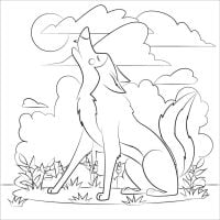 A howling wolf in the moon night Coloring Page