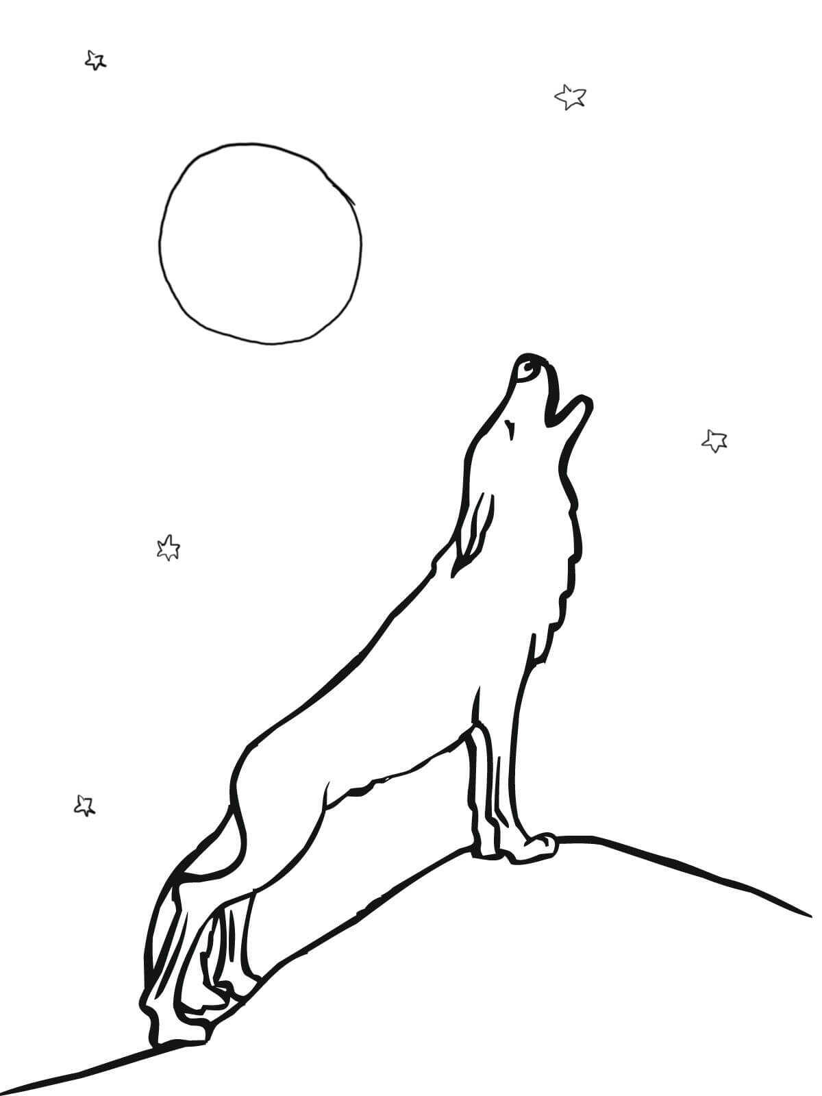 Wolf Howling At Moon Coloring Pages