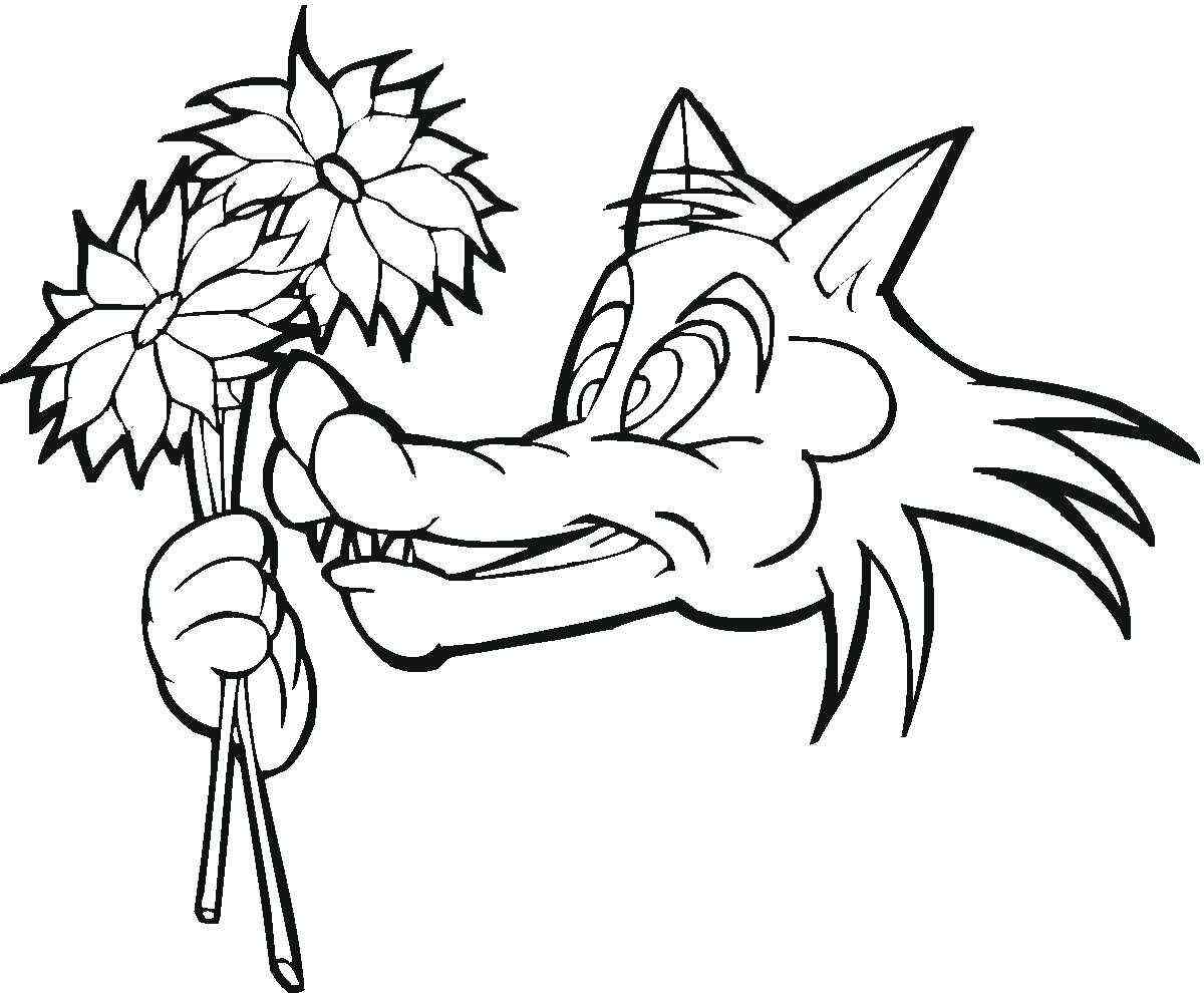 Wolf holds flowers Coloring Page