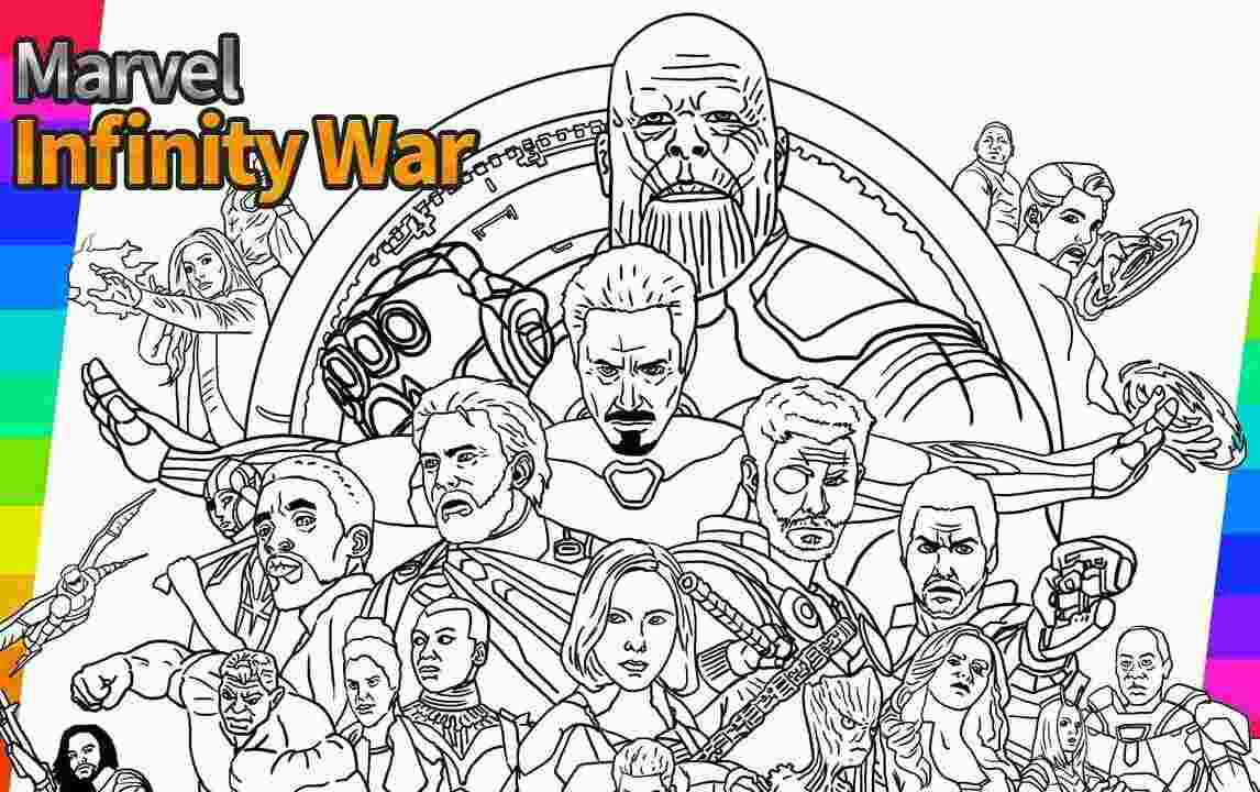 جميع الشخصيات في صفحة تلوين Avengers Infinity War of Marvel Studio Coloring Page