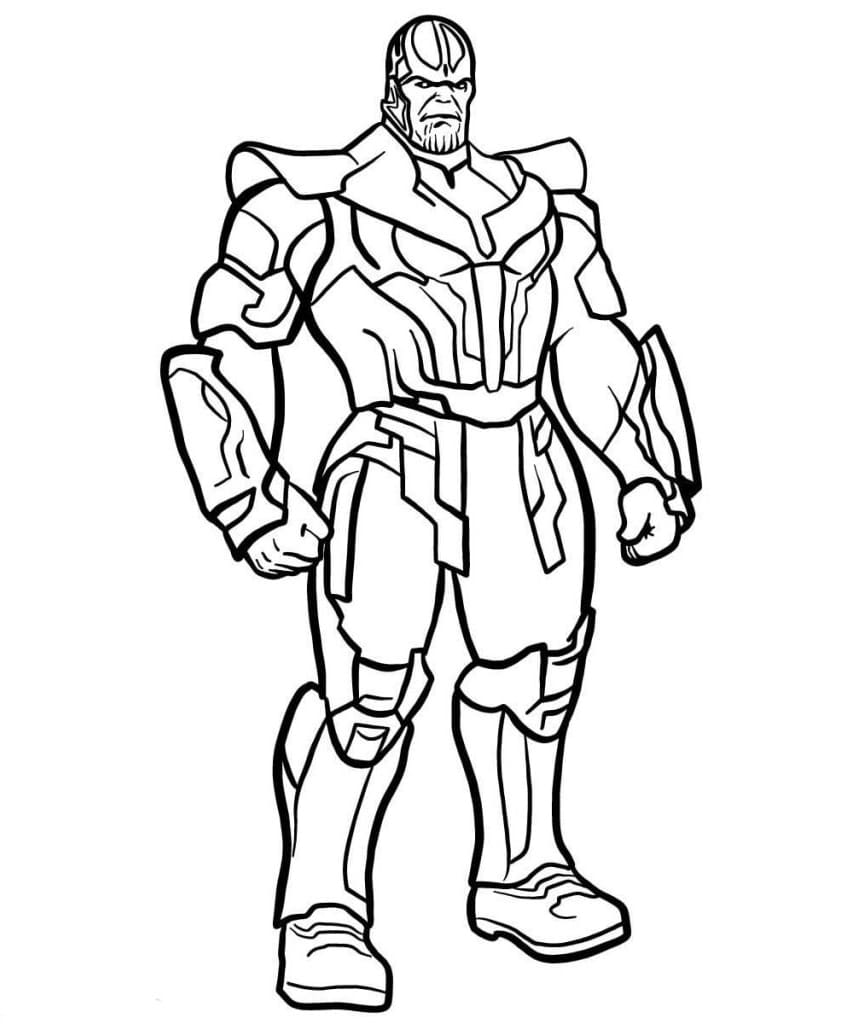Krijger Thanos van de Avengers draagt ​​zijn harnas tijdens de strijd Kleurplaat