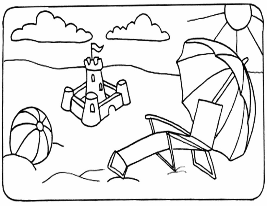 Activities on the beach at sunset Coloring Page