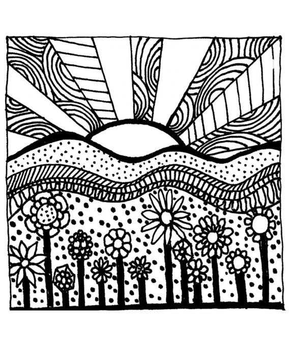 The flowers in the sunset art Coloring Page