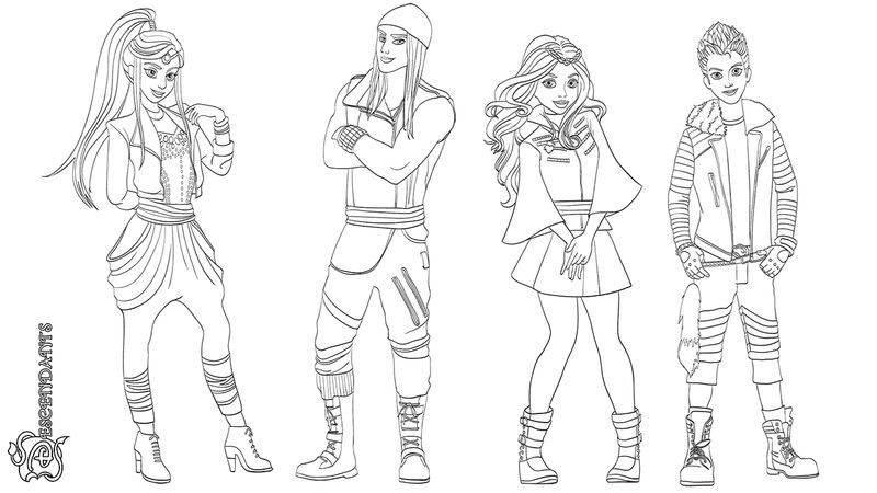 Jordan, Jay, Carlos and Evie from Descendant Coloring Page
