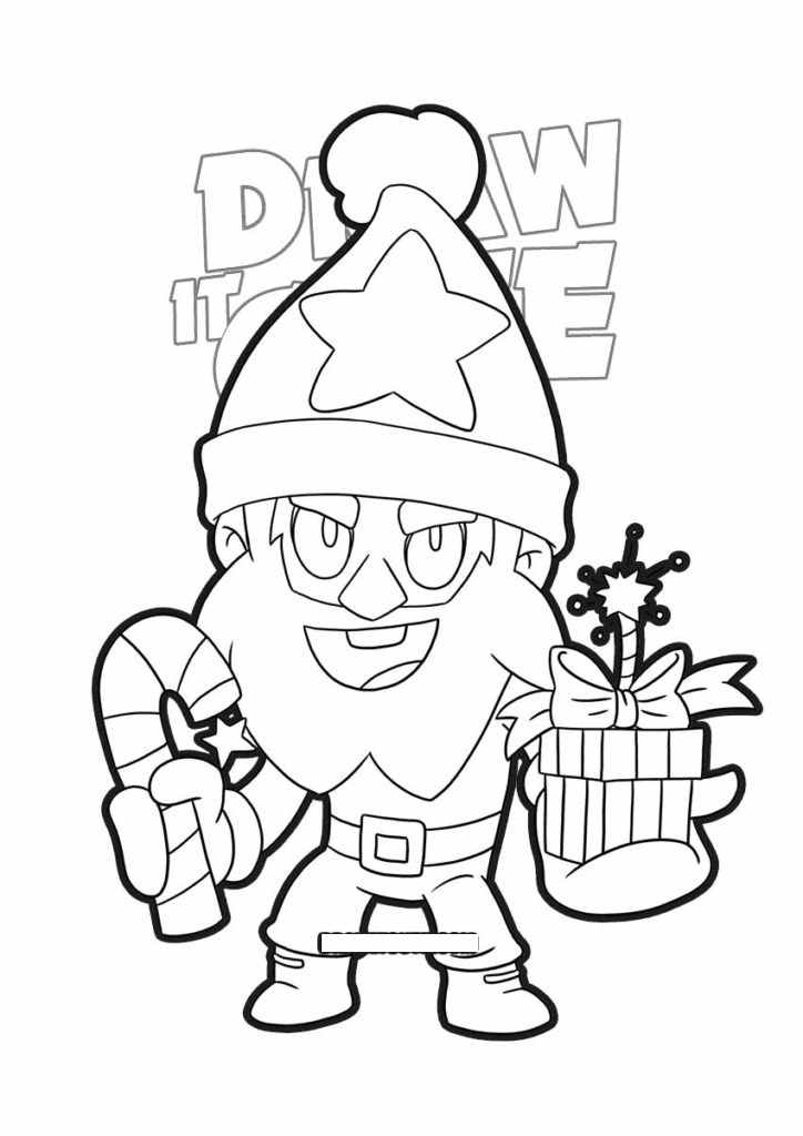 Dynamike from Brawl Stars wears Christmas hat Coloring Page