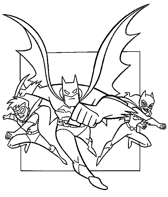 蝙蝠侠着色页中的蝙蝠侠、猫女和罗宾