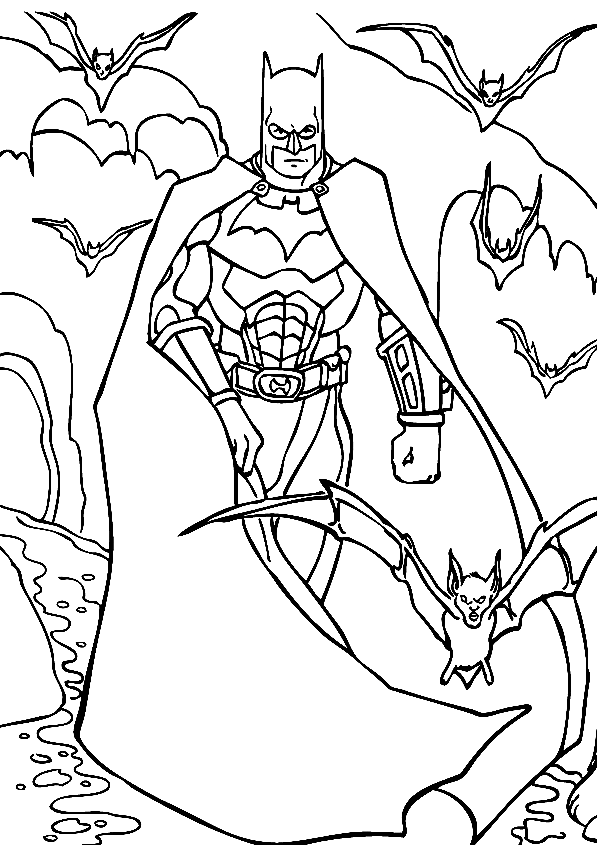 Batman avec des chauves-souris de Batman Coloring Page