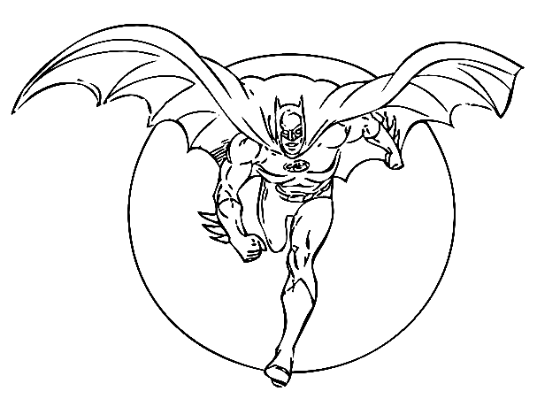 Раскраска Бэтмен с крыльями Бэтмен бежит