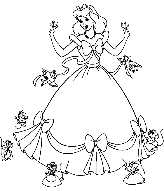 Vögel und Mäuse helfen Cinderella von Cinderella Coloring Page