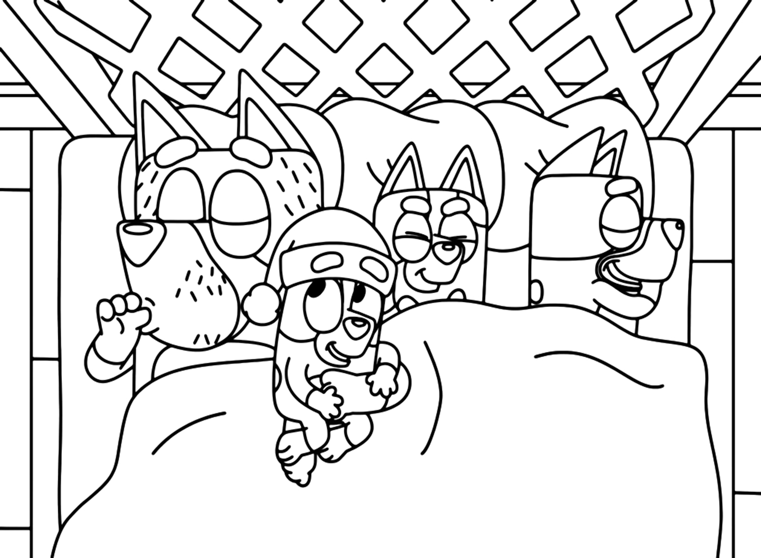Bluey And His Family Are Sleeping Coloring Pages