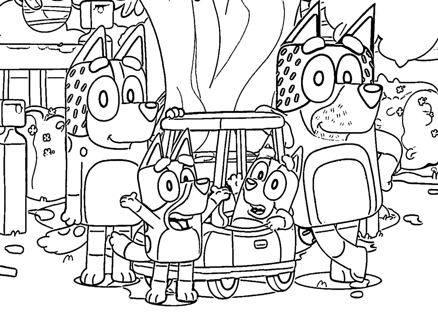 Bluey Family In The Garden Coloring Pages