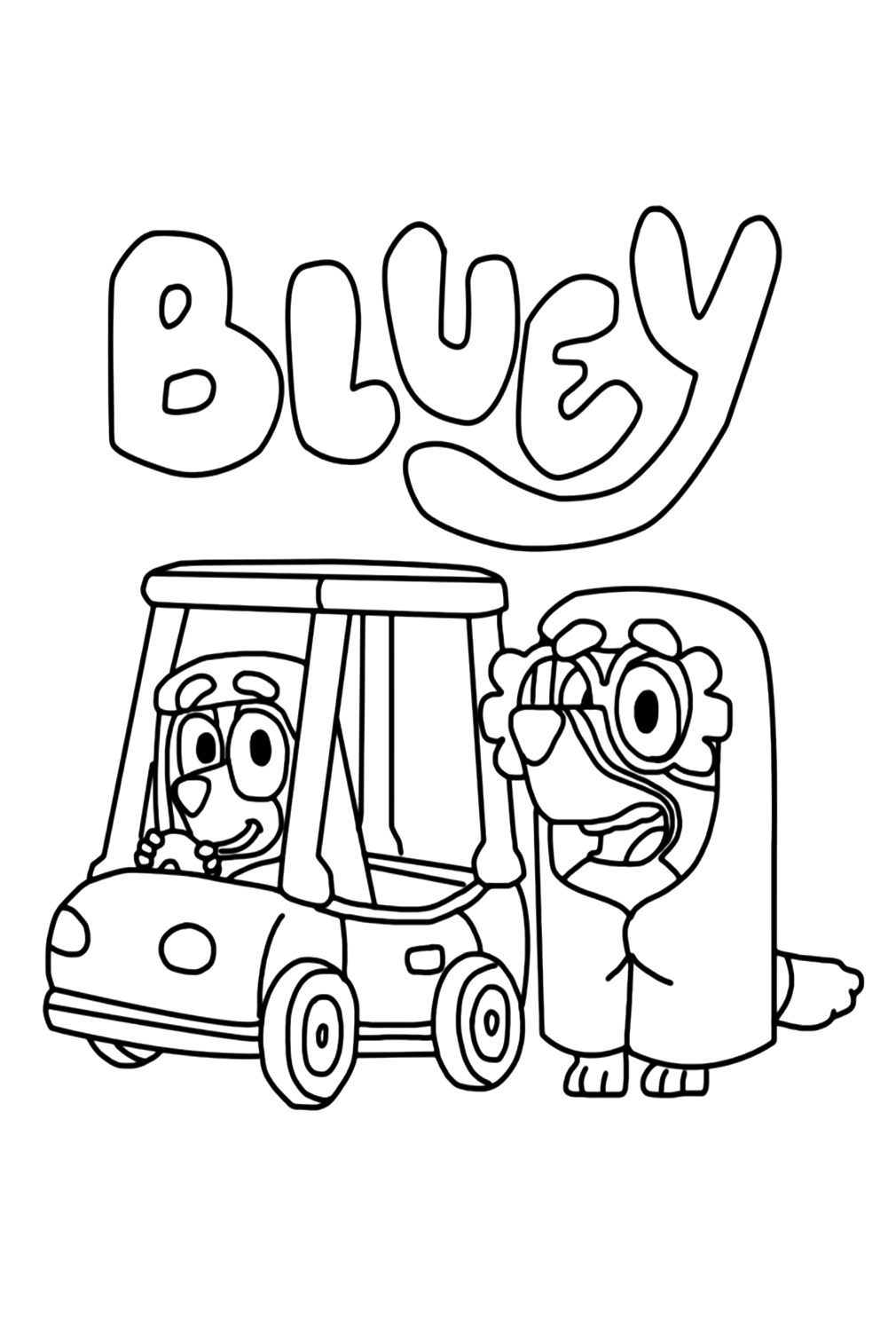 Bluey Fun Car Coloring Pages
