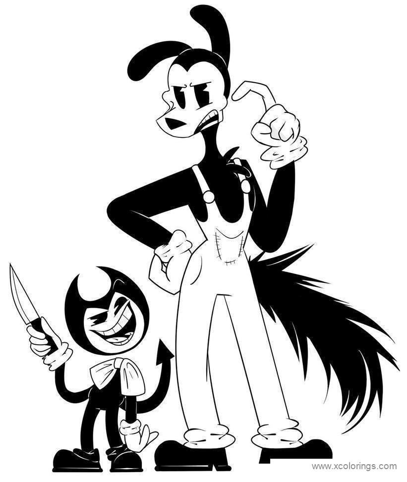 Dangerous Bendy and Angry Boris the Wolf from Bendy and the Ink Machine Coloring Pages