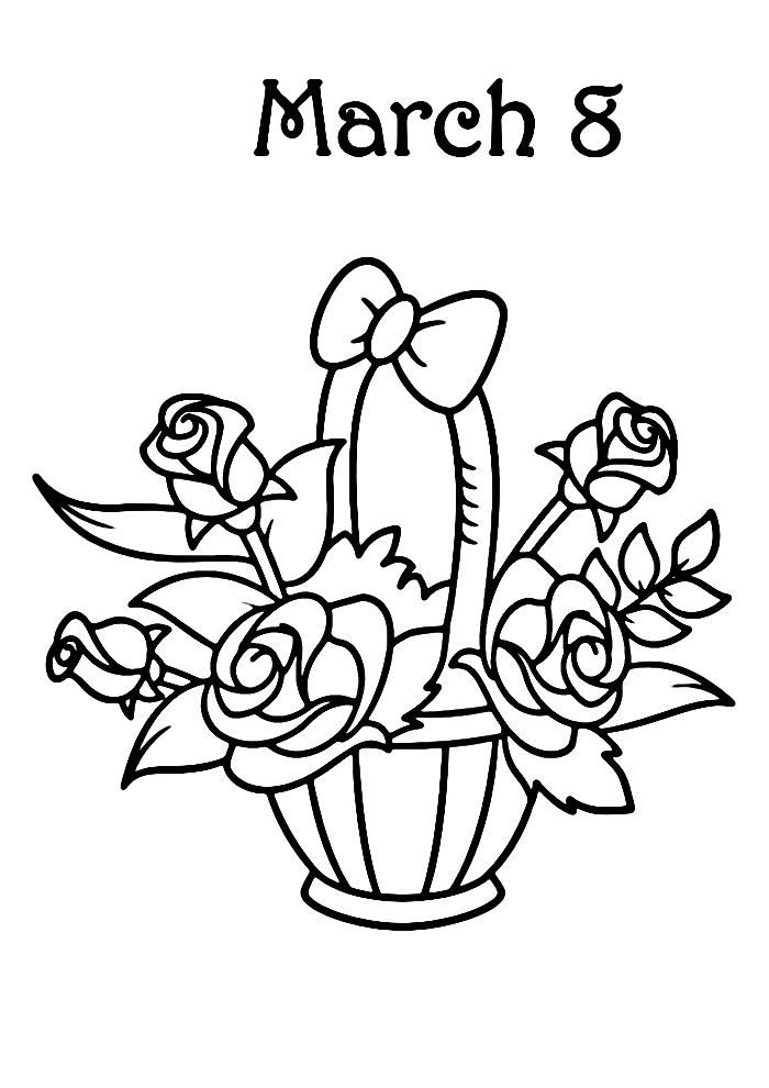 Bouquet of roses in 8th March Coloring Page