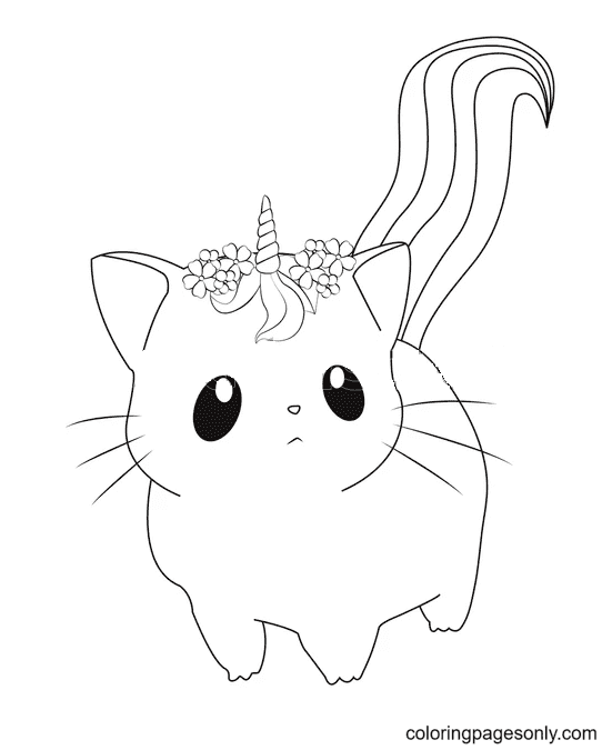 Cat Unicorn Cartoon Coloring Page