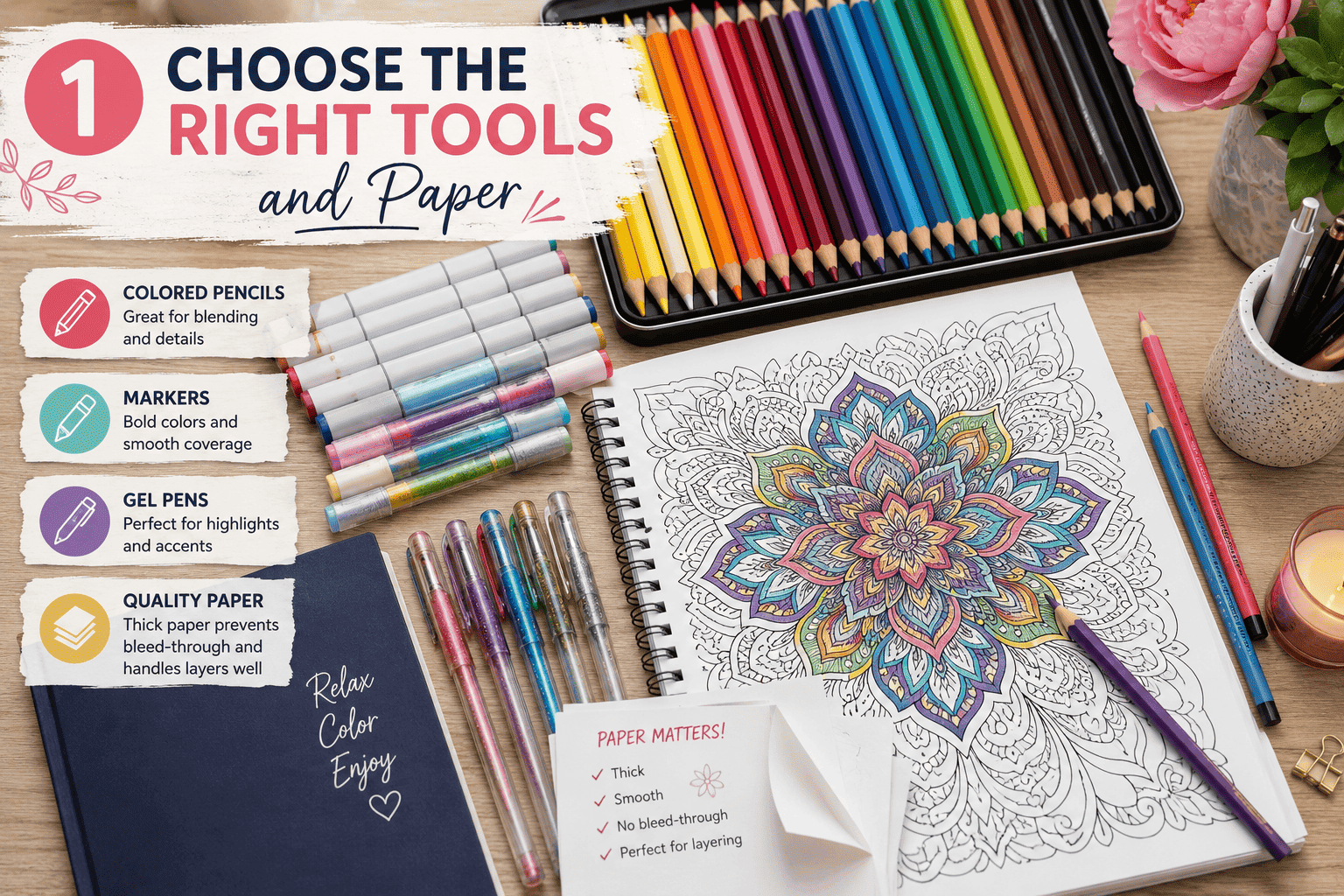 5 Best Coloring Tips for Adults to Relax and Create Mindfully 4 Choose the Right Tools and Paper
