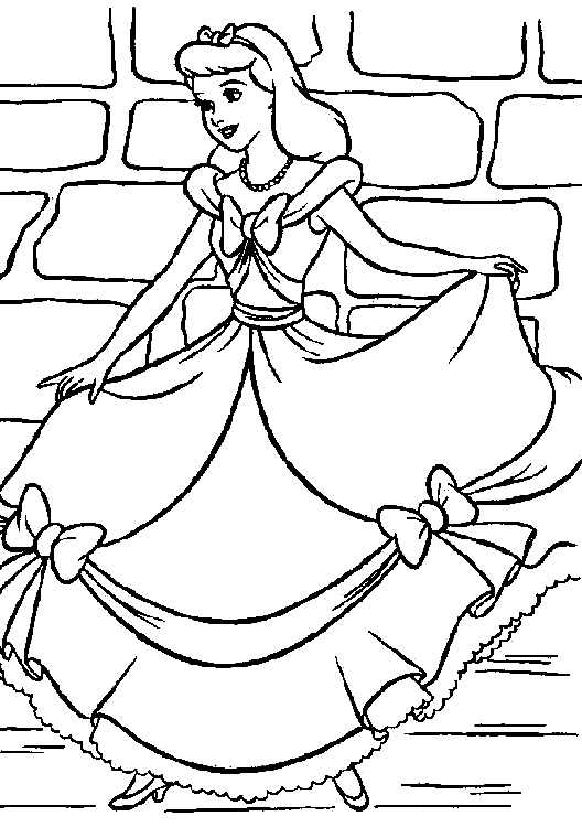 Раскраска Золушка и ее вечернее платье из мультфильма Золушка