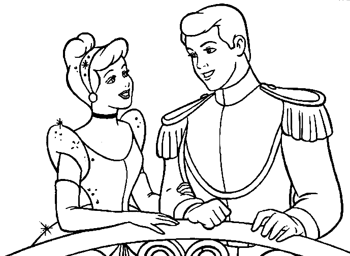 Cinderella und der Prinz auf der Party von Cinderella Coloring Page