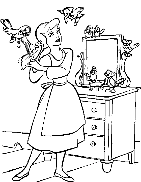 Cinderella kämmt ihr Haar von Cinderella Coloring Page