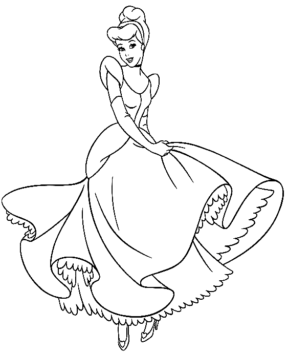 Раскраска Золушка танцует на вечеринке из мультфильма Золушка