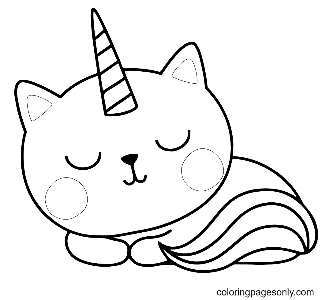 Desenho de um gato unicórnio fofo para colorir