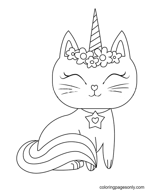 Cute Little Unicorn Cat Coloring Page - Free Printable Coloring Pages