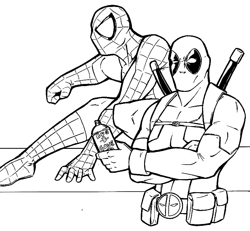 Deadpool y Spiderman para colorear