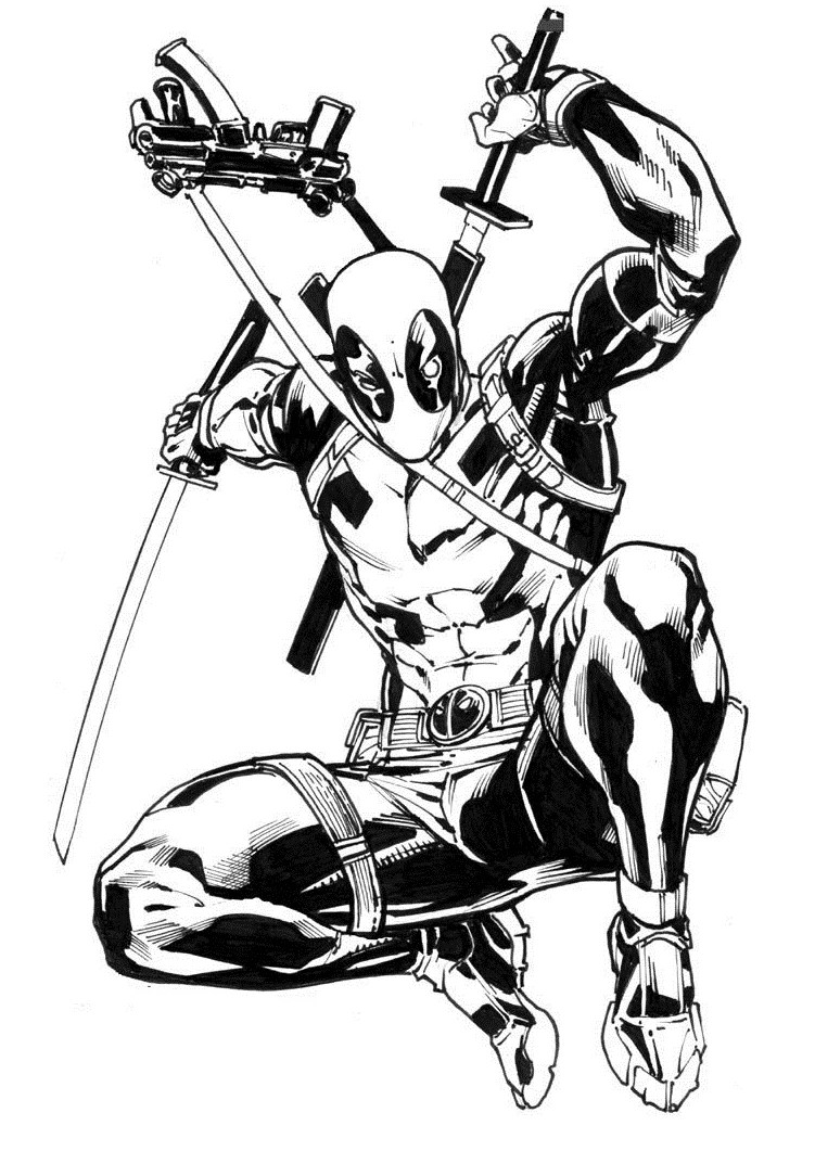 Kleurplaat Deadpool Sketch