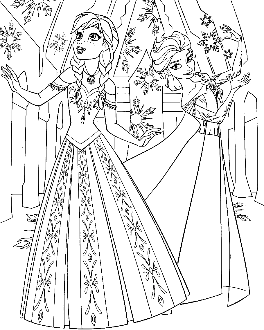 Desenho Disney Frozen Anna e Elsa para colorir