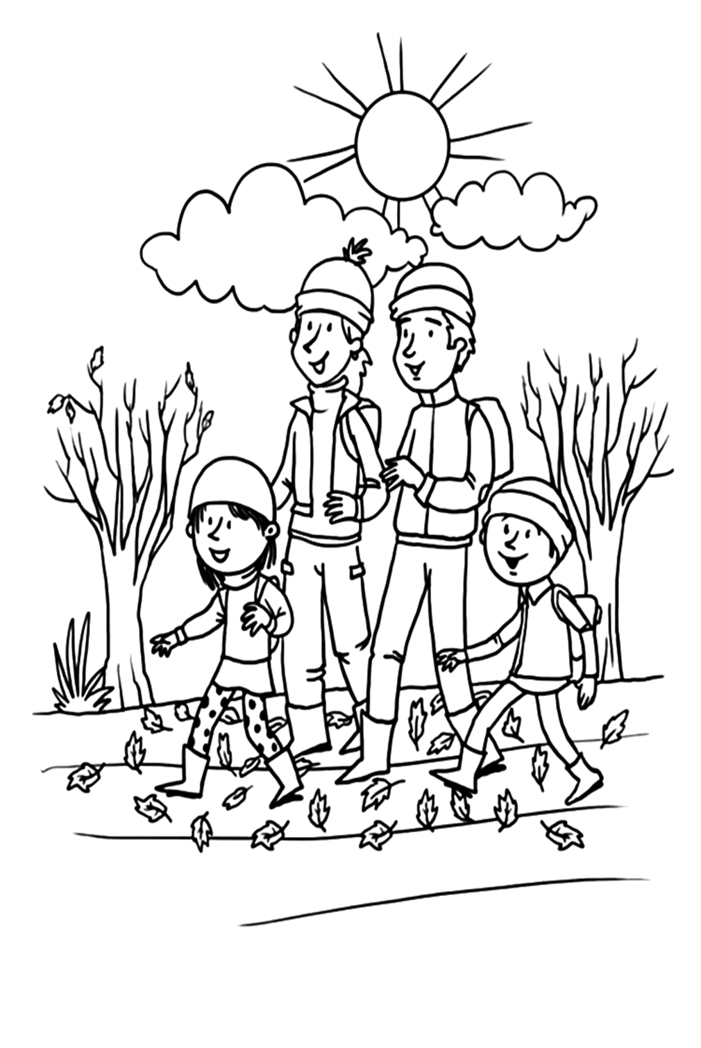 Fall Time Fun Of The Children Coloring Page