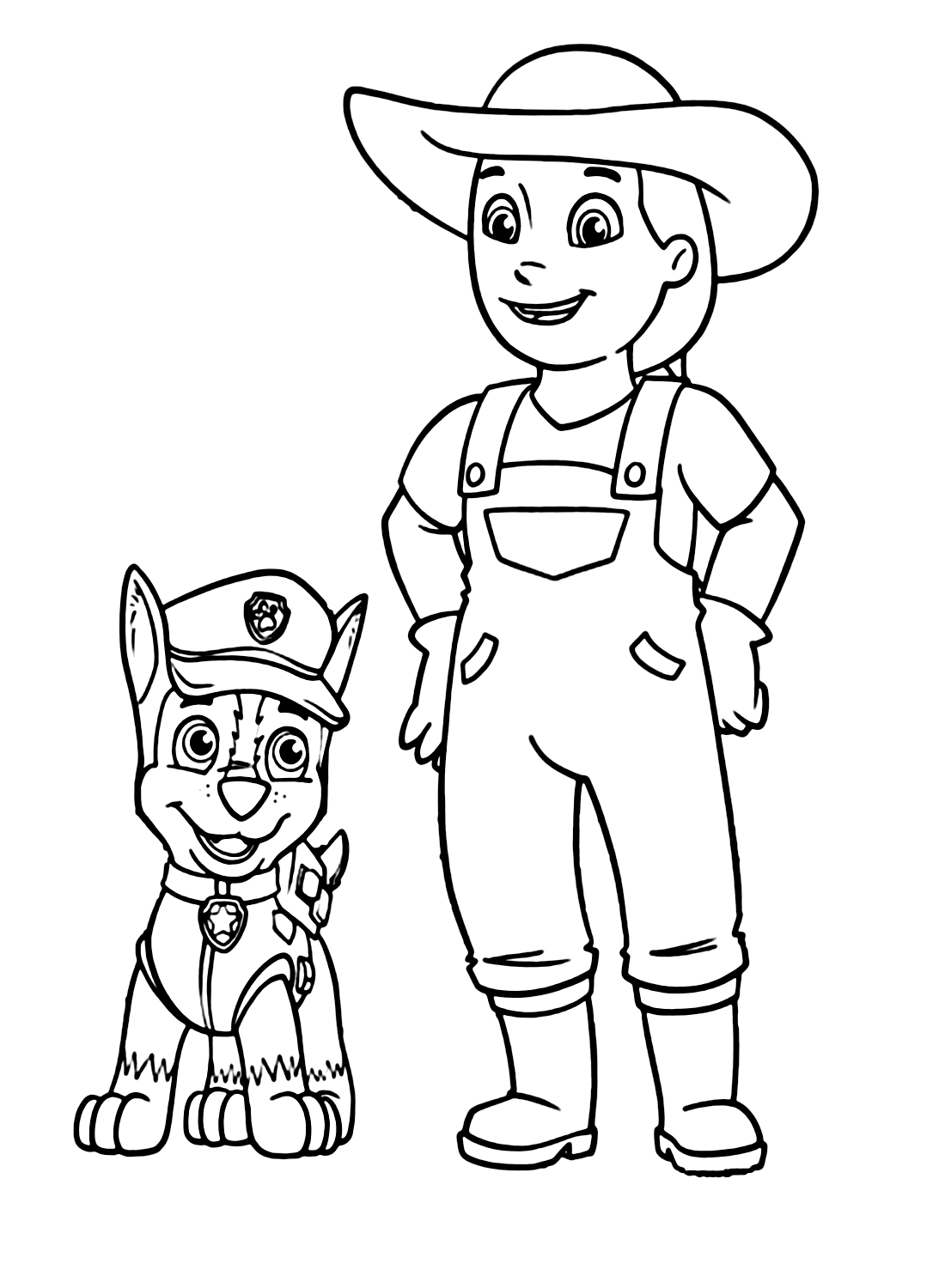 Farmer Yumi with Chase Paw Patrol Coloring Page