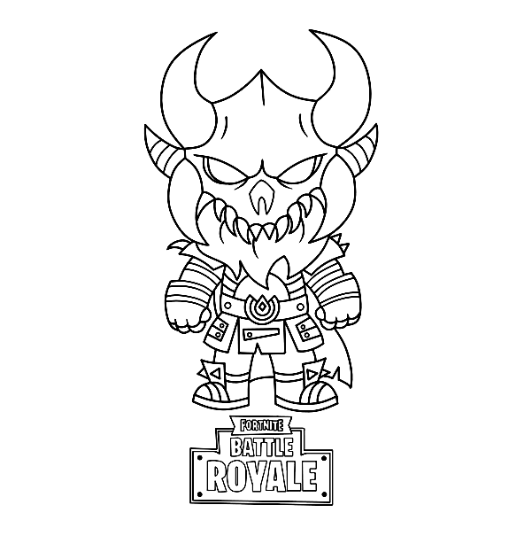 Fortnite Chibi Magnus wears a Viking helmet and Nordic raider armor suit Coloring Page