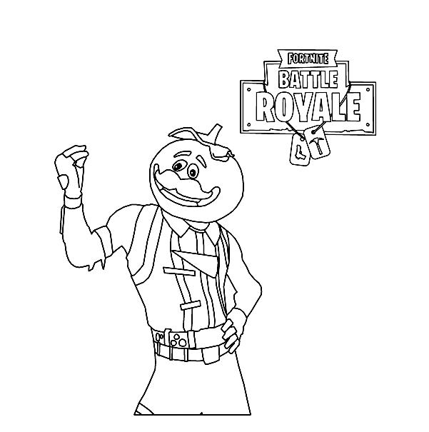 Fortnite Tomato Head has bright teal tights and a red pizza vest Coloring Pages