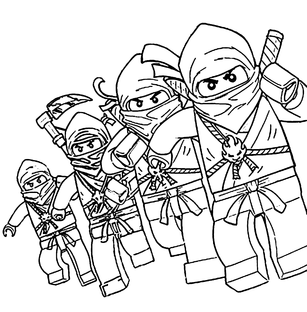 Vier Ninjas Bereiten Sich Darauf Vor Die Feinde In Ninjago Coloring