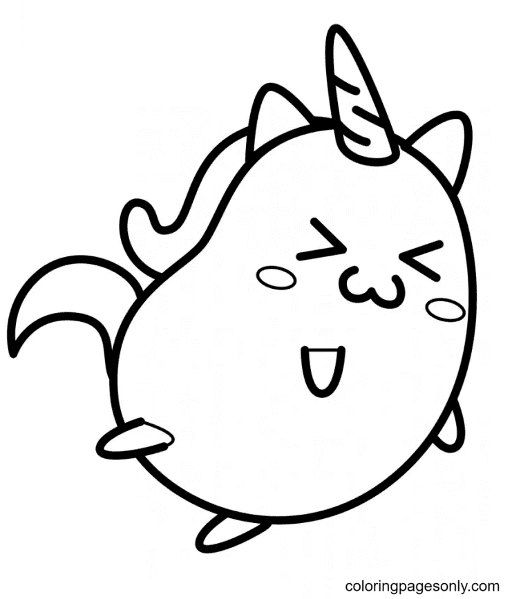Pagina da colorare di gatto unicorno kawaii stampabile gratuita