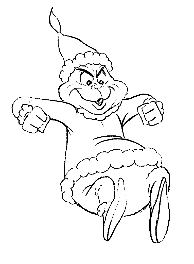 Desenho de Grinch engraçado pulando para colorir