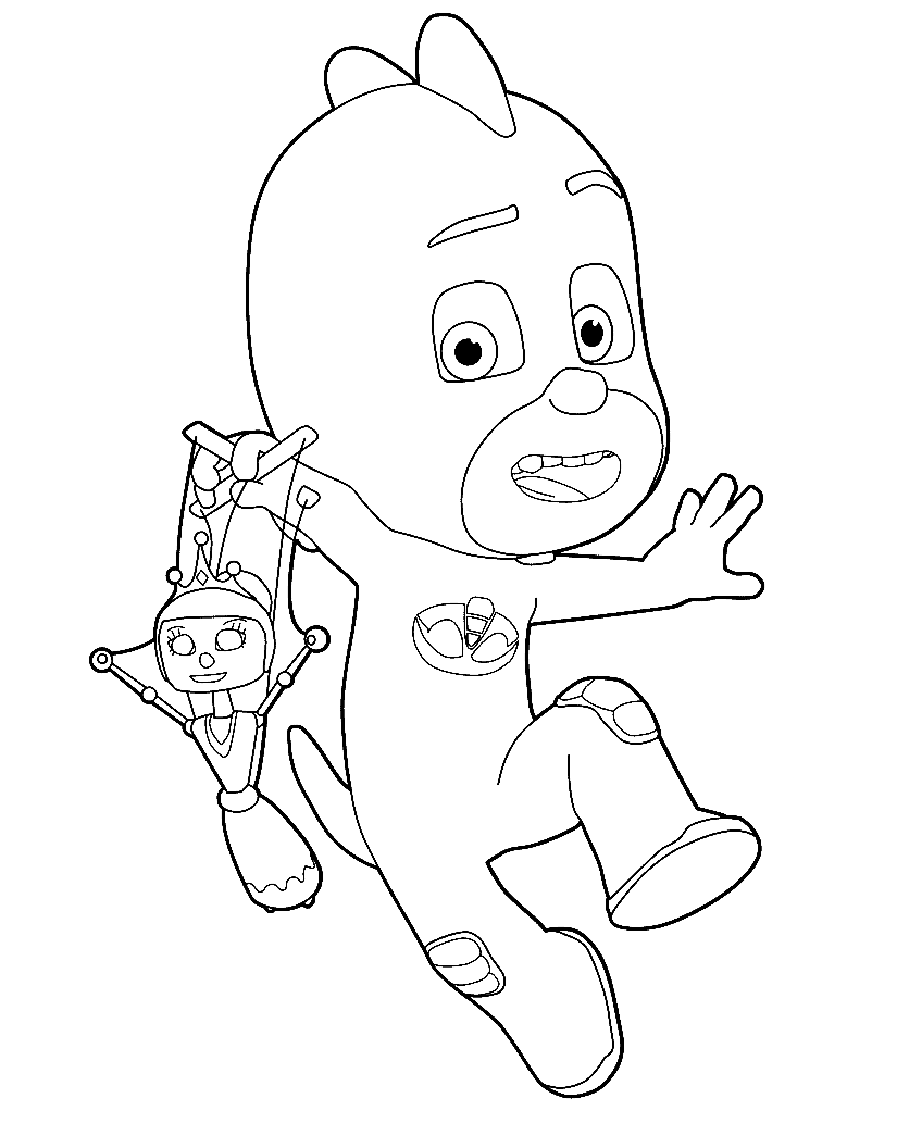 Desenho de Gekko com seu fantoche para colorir
