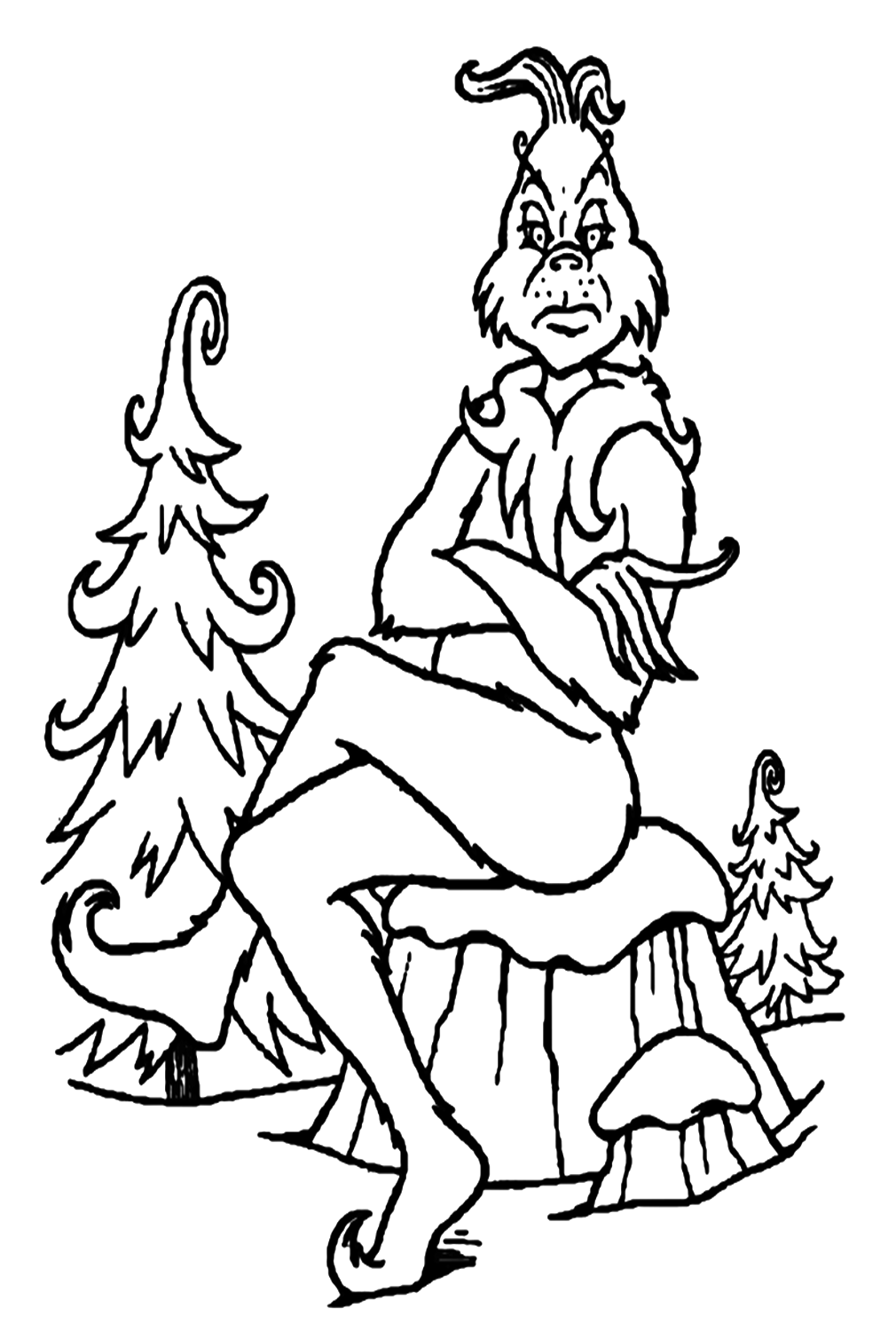Grinch Sits On Stool Coloring Pages
