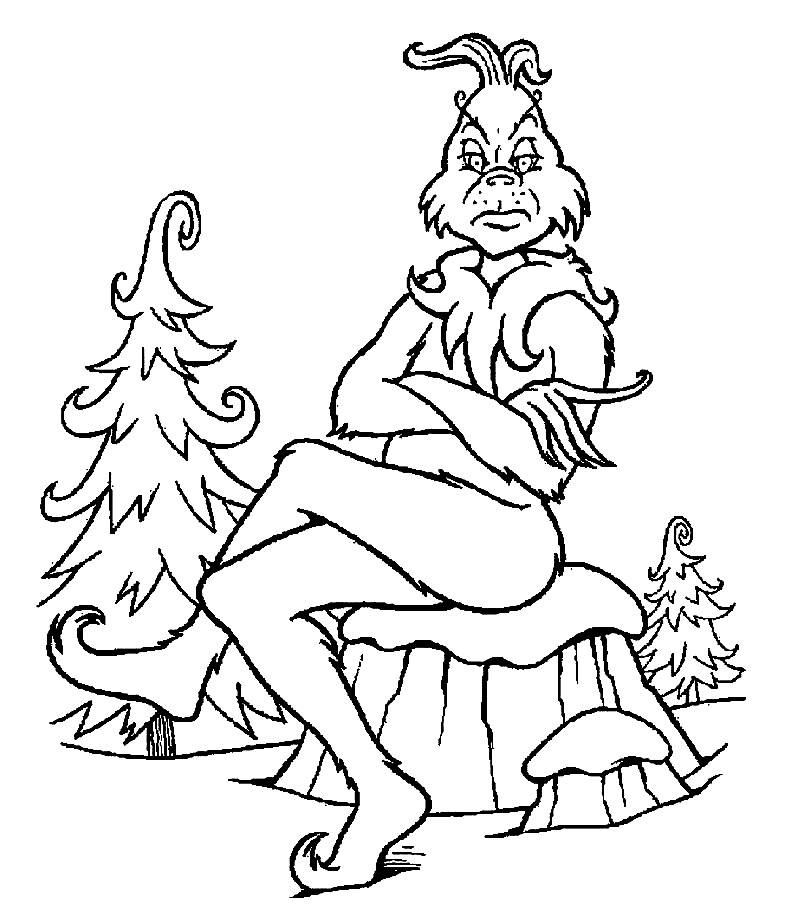 Grinch sits on stool and waits for Max Coloring Pages