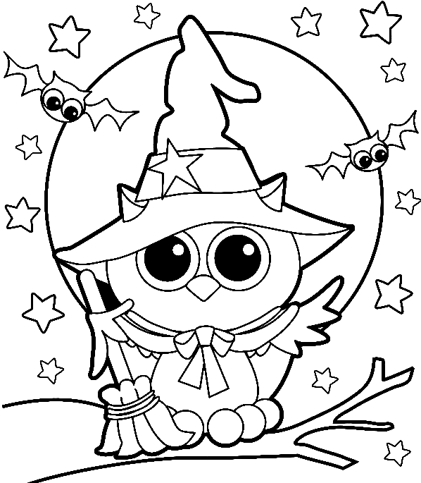 Coloriage Halloween Sorcière Hibou