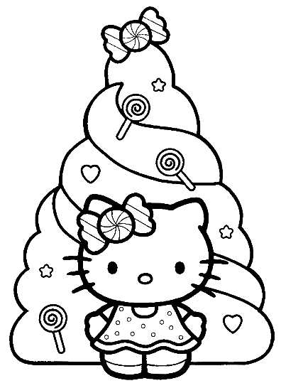 Happy Holidays Hello Kitty Coloring Page