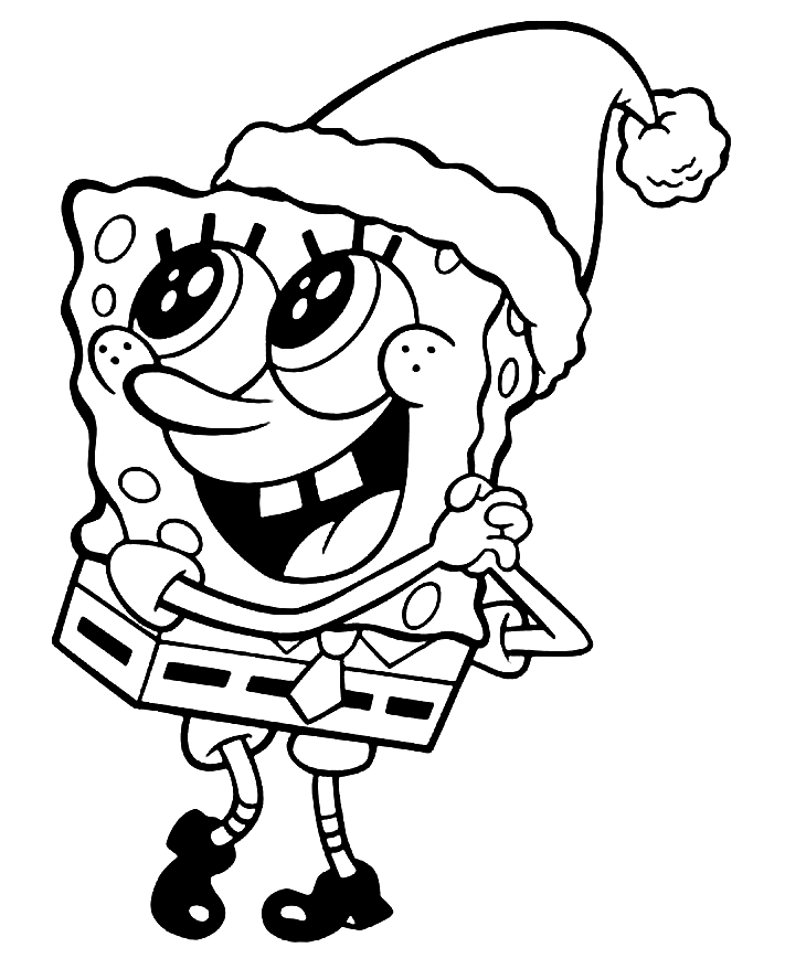 Happy Spongebob Christmas Coloring Page