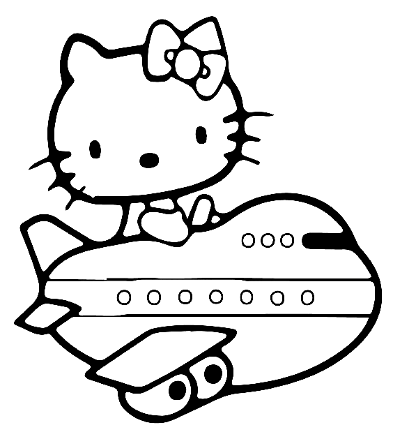 Hello Kitty andando de Avião para Colorir