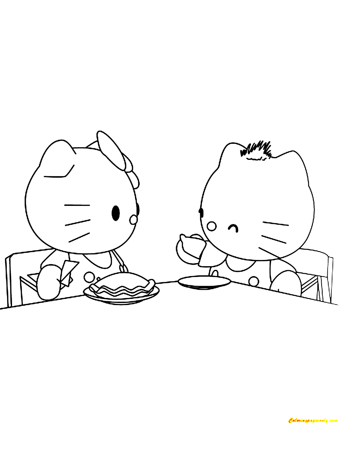 Hello Kitty And Friends Are Eating Breakfast Coloring Pages