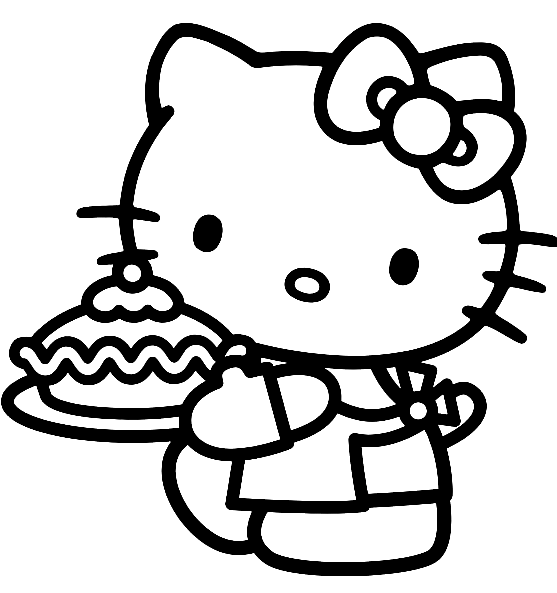 Раскраска Hello Kitty с яблочным пирогом