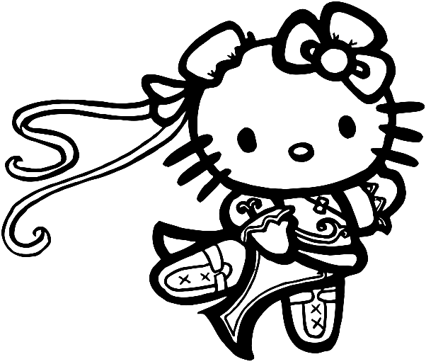 Pagina da colorare di Hello Kitty Chun Li Street Fighter